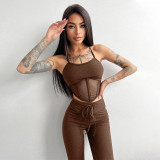 Mesh Splicing Camisole Tank Top Fashion Casual Suit