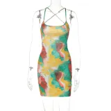 Tie-Dye Skirt Sexy Tie Backless Slip Dress
