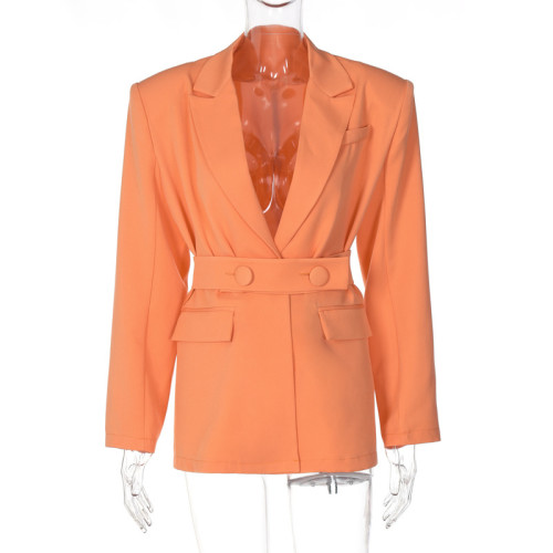 Women's new solid color lapel temperament commuter belt slim suit jacket