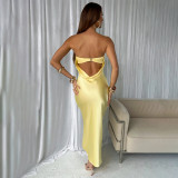 Solid color sexy open back temperament slim tube top dress