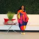 Plus Size Women Fashion Digital Printing Round Neck Pullover Short Sleeve Dress