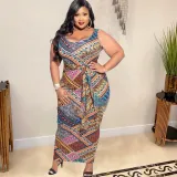 Sexy Sling Camo Long Dress Lace Up Plus Size Dress