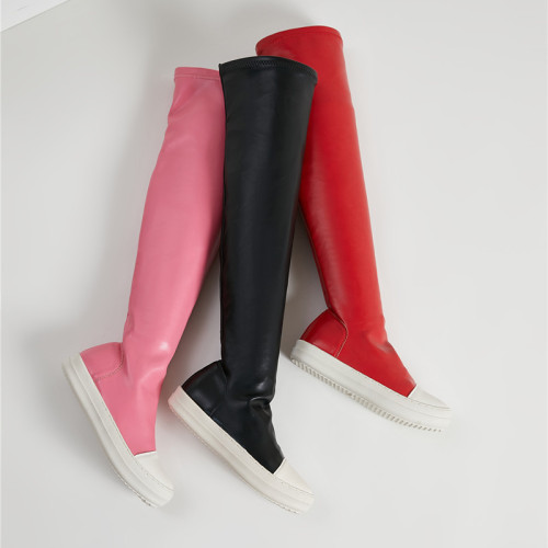 Large size knee-high boots all-match simple plus velvet warm stretch boots tide