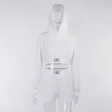 Autumn fashion casual sports texture checkered fake two-piece hooded sweater shorts suit