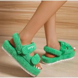 One word thick bottom fur sandals shoes women's embossed cotton slippers large size towel sandals