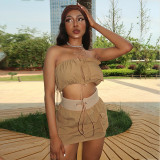 Solid Color Elastic Strap Wrap Chest Pack Hip Skirt Hot Girl Suit