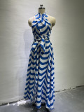 Striped Halter High Waist Slit Midi Dress