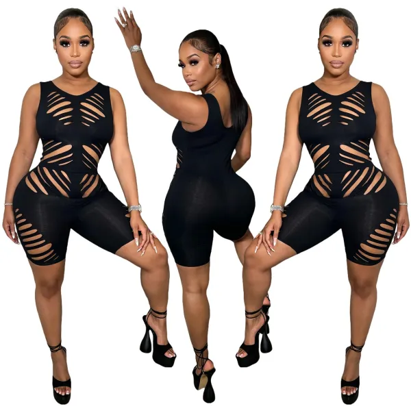 Cutout Open Waist Sleeveless Tank Top Solid Color Jumpsuit