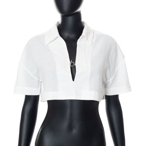 White t-shirt design short short sleeve seamless cotton crop top