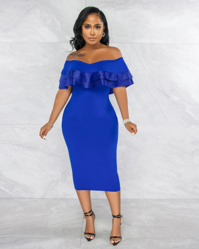 Sexy temperament one-shoulder ruffle dress