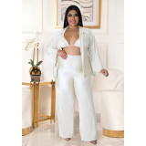 Fashion Plus Size Women's Solid Color Light Pressed Pleated Wide Leg Pants 3-Piece Set