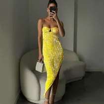 Fashion Sexy Sequin Tube Top Dress Summer Hot Sale New Backless Irregular Dress