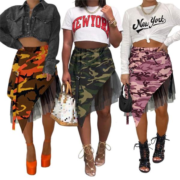 Casual Rock Cotton Camo Mesh Irregular Skirt