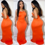 Fashion Solid Color Sexy Backless Halter Dress