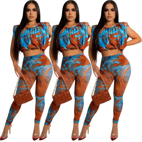 Sexy top and trousers print two-piece set