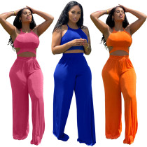 Solid color sexy top and trousers velvet two-piece set