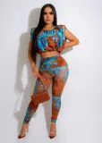 Sexy top and trousers print two-piece set