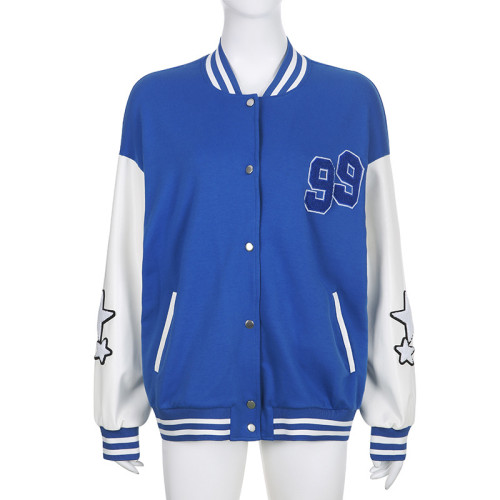 Fashion street loose letter cloud Zhangzai single-breasted basic stitching hit color baseball uniform