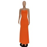 Fashion Solid Color Sexy Backless Halter Dress