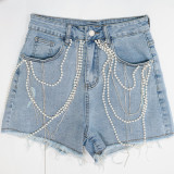 Fashion casual personality chain all-match meat-covering denim shorts