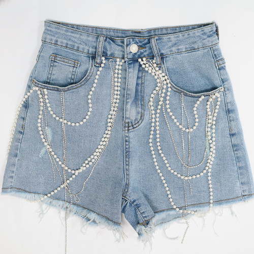 Fashion casual personality chain all-match meat-covering denim shorts