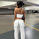 Fashionable high waist straight slim fit casual wide leg trousers