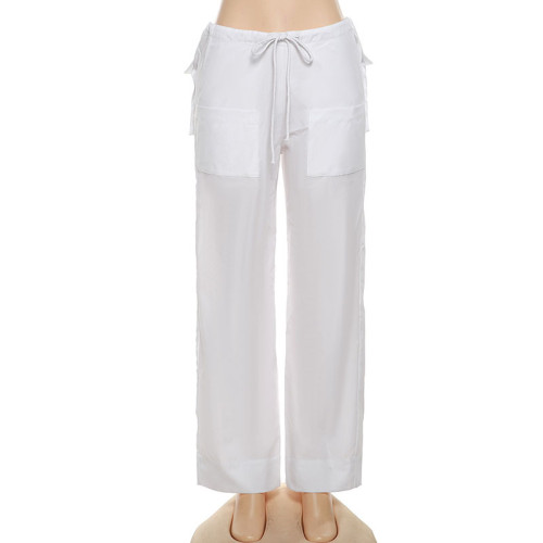 Fashionable high waist straight slim fit casual wide leg trousers