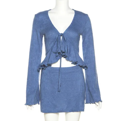 Women's Fashion Long Sleeve Cardigan T-Shirt Slim Fit Hip Skirt Set