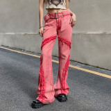 Low-rise denim flared trousers with metal waist buttons