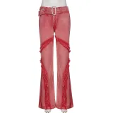 Low-rise denim flared trousers with metal waist buttons