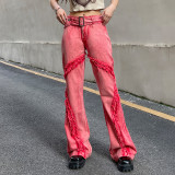 Low-rise denim flared trousers with metal waist buttons