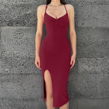 Fashion Sexy Backless Lace-Up Slim Fit Slit Dress