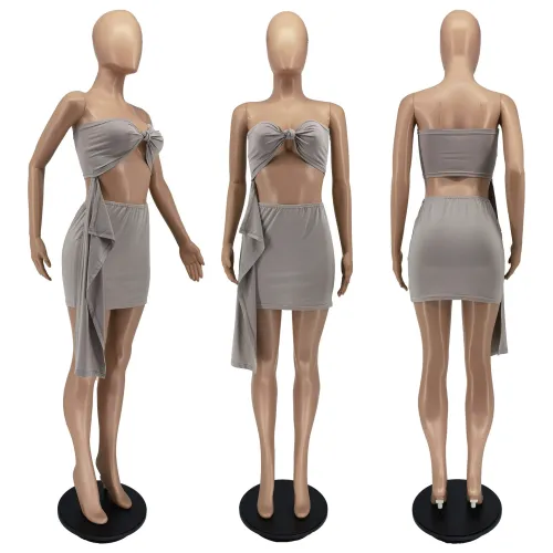 Casual streamer solid color tube top two-piece set