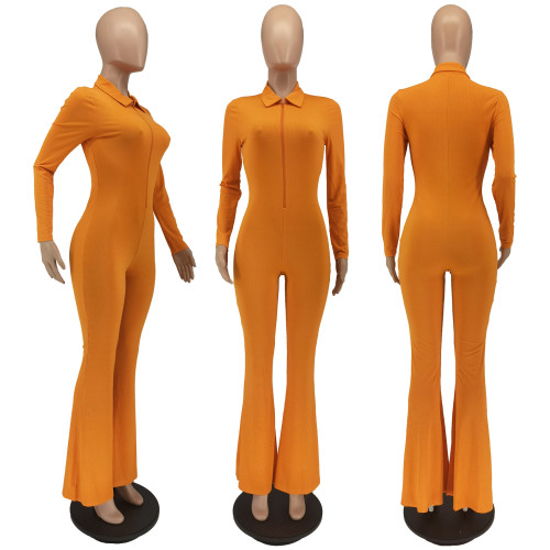Fashion Pit Zip Solid Color Jumpsuit