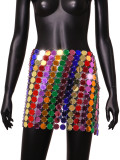 Sexy Nightclub Acrylic Patchwork Sequin Vest Top Skirt Set