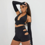 Backless sexy hollow three-piece hot girl style short slim women's suit