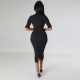 Long Sleeve Lapel High Waist Skinny Sexy Dress  M7662