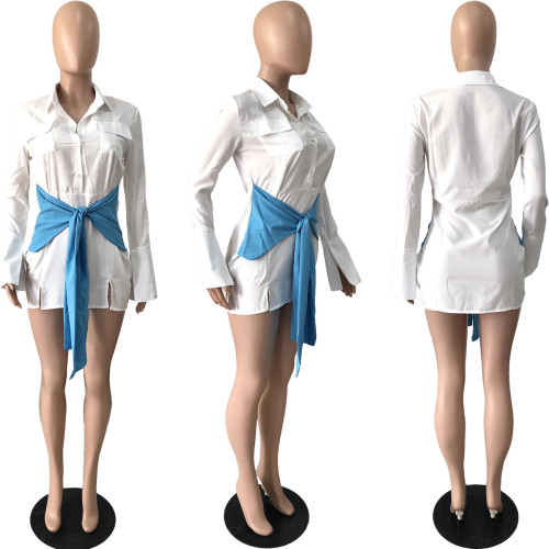 Paneled Suit Fake Sleeve Shirt Cargo Pocket Dress
