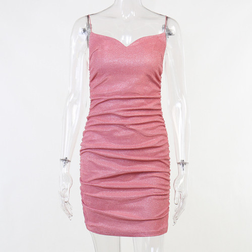 Glitter fabric showing chest and hip dress sexy temperament commuter skirt