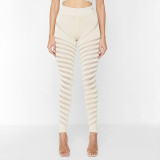New sexy hollow knitted high-waisted tight-fitting casual trousers