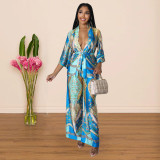 Simulated silk print wide leg pants two-piece multi-color optional