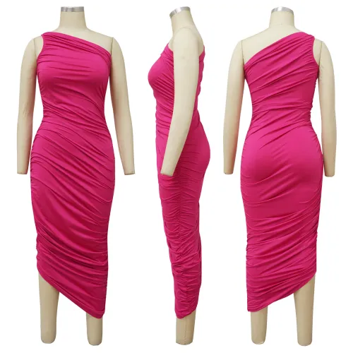Multicolor Casual Sexy Package Hip Skirt Slanted Shoulder Slim Dress