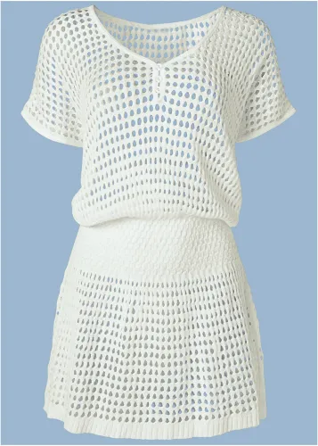 Beach Cover Up Mesh Cutout Knit Beach Vacation Bikini Cover Up