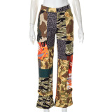 Printed High Waist Slim Fit Casual Loose Camo Trousers