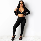 Women's Winter Sexy V-Neck Knitted Fashion Casual Long Sleeve Two Piece Set