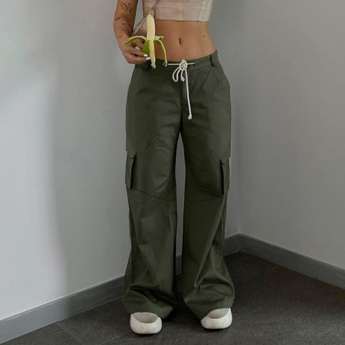 Corset Tie Rope Cargo Pants Fashion Casual Women's Loose Straight High Waist Large Size Casual Pants