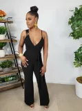 Fashion sexy suspender back invisible zipper wide leg jumpsuit (with belt)