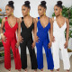 Fashion sexy suspender back invisible zipper wide leg jumpsuit (with belt)