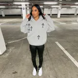 Women's Fashion Trend Embroidered Long Hooded Sweatshirt