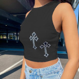 Sexy Embroidered Cross Tank Top